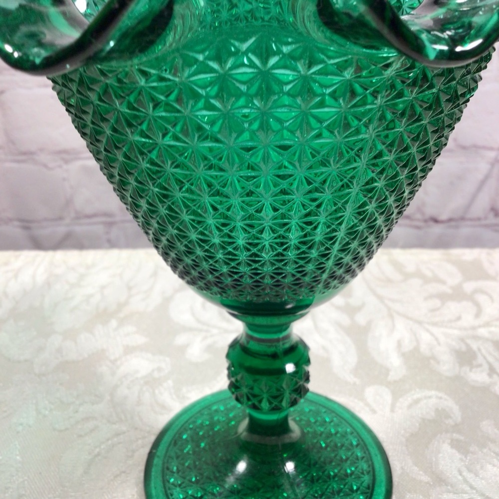 Vintage Diamond Cut Ruffled Edge Teal Pedestal Glass Candy Dish - Picture 5 of 8